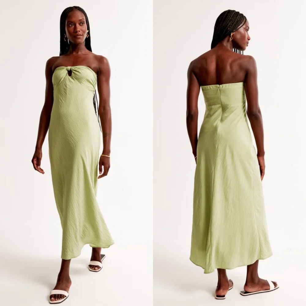 Abercrombie & Fitch Strapless Twist-Front Maxi Dress in Light Green